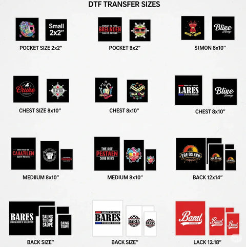 DTF Transfer Sizes